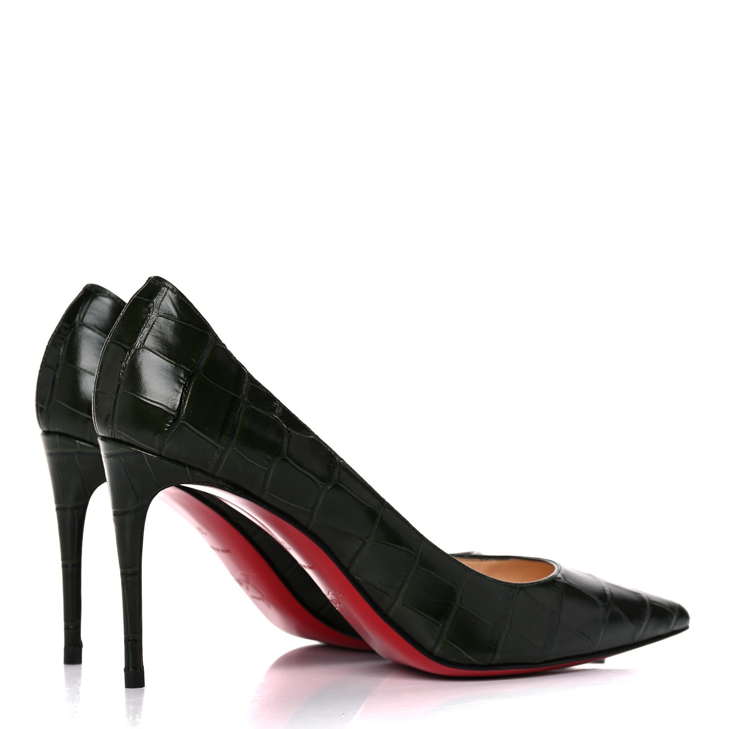 Christian Louboutin Calfskin Crocodile Embossed Kate 85 Pumps 37 Forest Night 4 of 10
