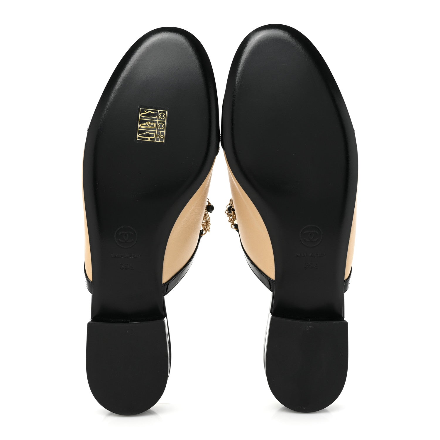 Chanel Lambskin Patent Pearl Chain Charm CC Mules 39.5 Beige Black 5 of 8