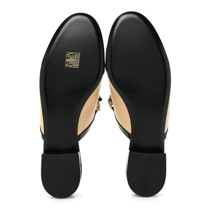 Chanel Lambskin Patent Pearl Chain Charm CC Mules 39.5 Beige Black 5 of 8