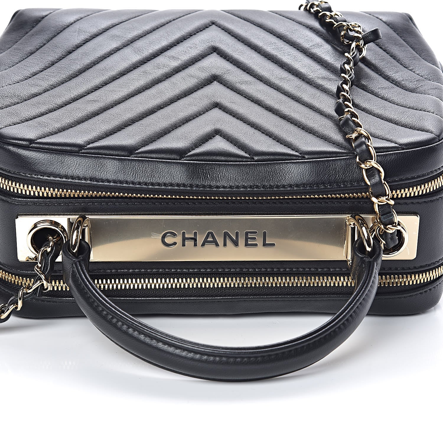 Chanel Lambskin Chevron Quilted Small Trendy CC Bowling Bag Black 12 of 14