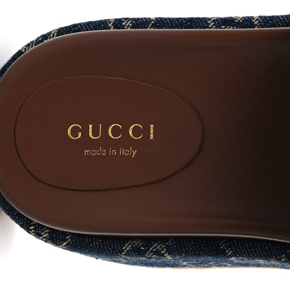 Gucci New Denim GG Monogram Angelina Platform 55mm Slide Sandals 37 Blue Tea 8 of 10