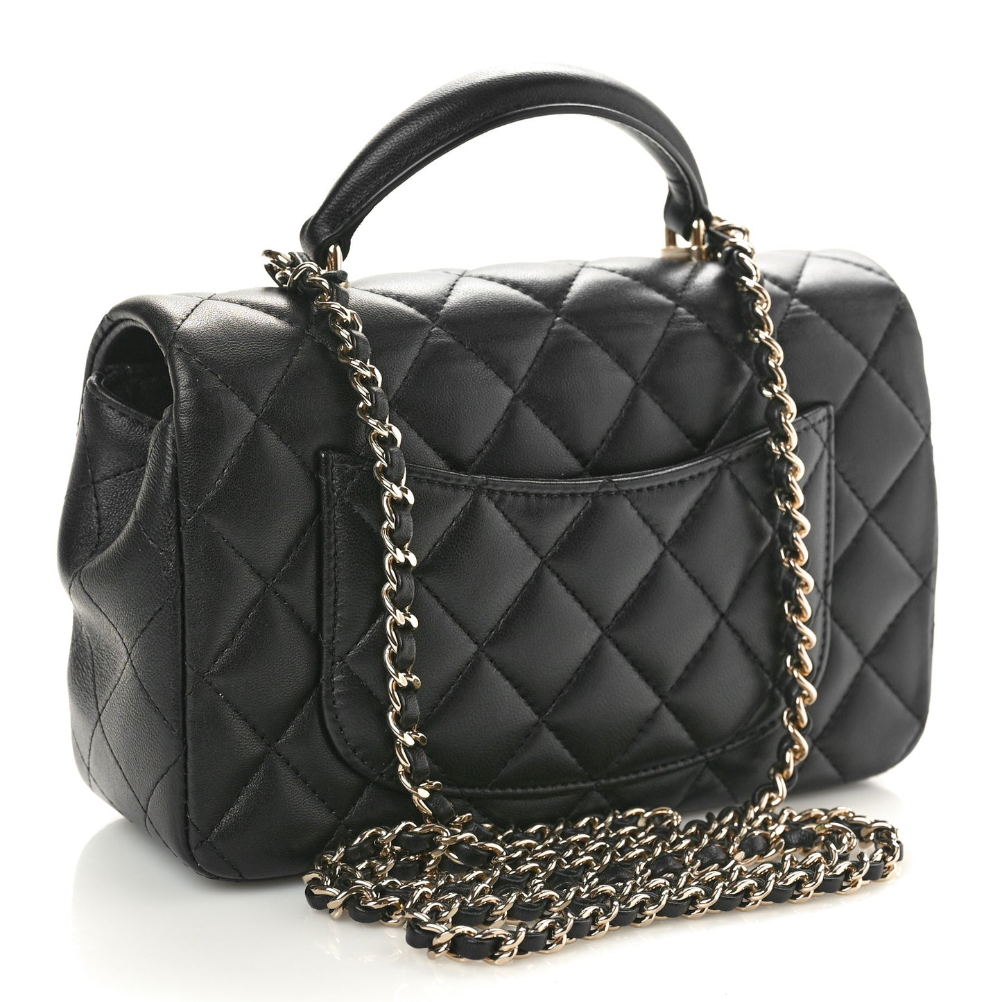 Lambskin Quilted Mini Top Handle Rectangular Flap Black