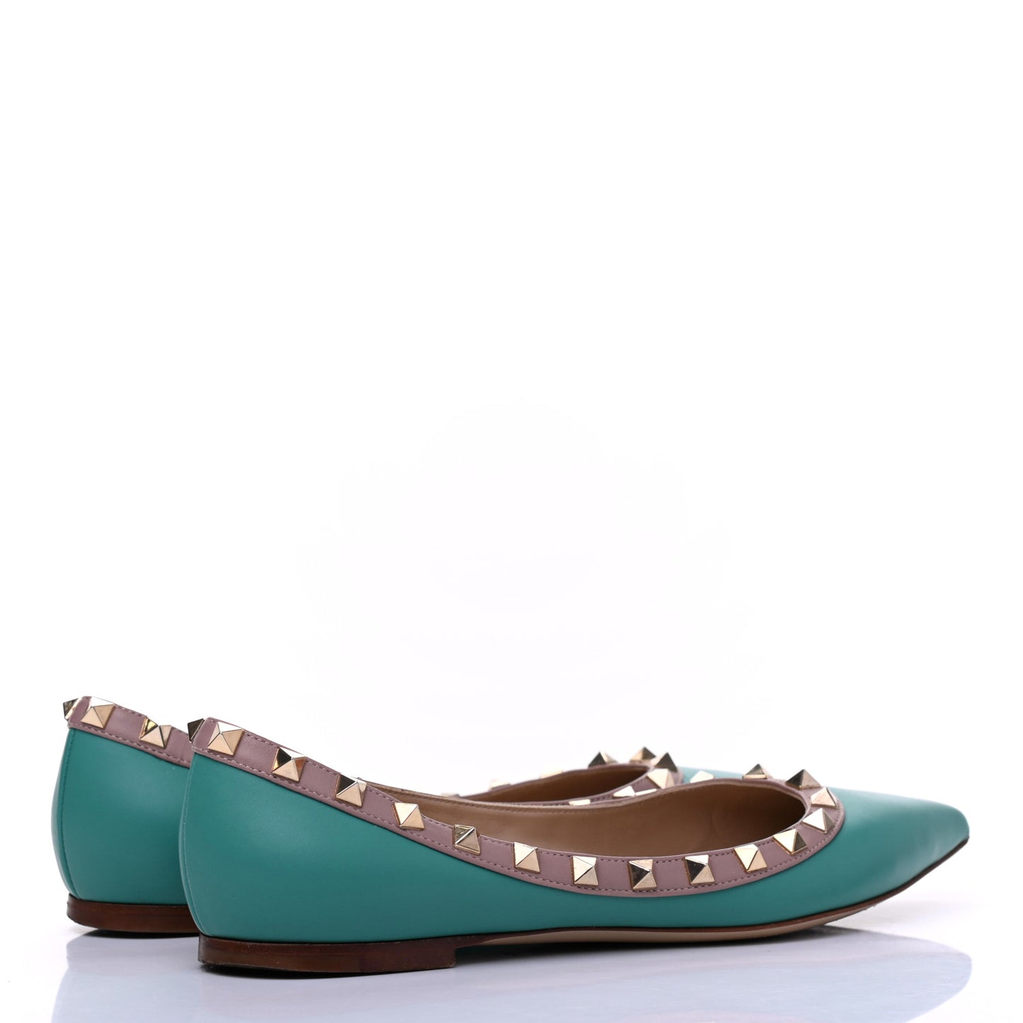 Calfskin Nappa Rockstud Ballerina Flats 37.5 Colibri Poudre