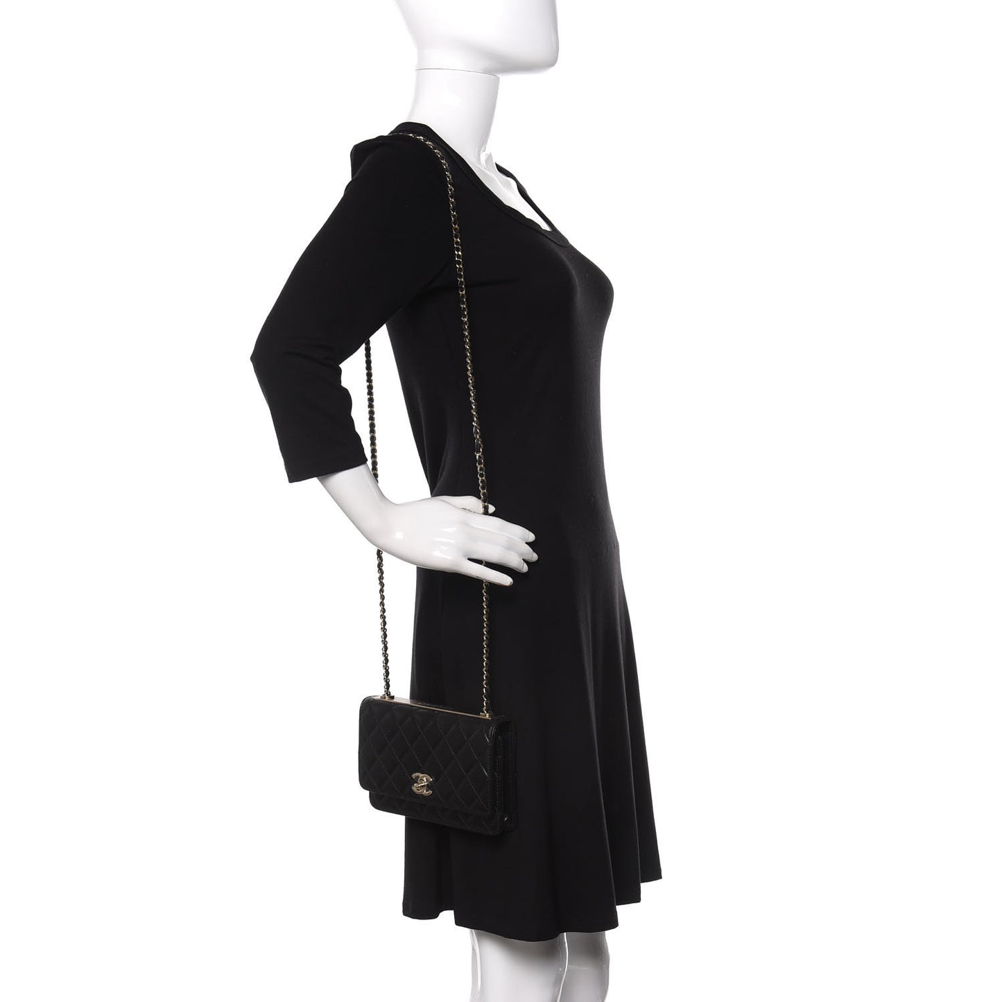 Lambskin Quilted Trendy CC Wallet On Chain WOC Black