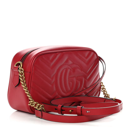 Gucci Calfskin Matelasse Small GG Marmont Chain Shoulder Bag Hibiscus Red 3 of 11
