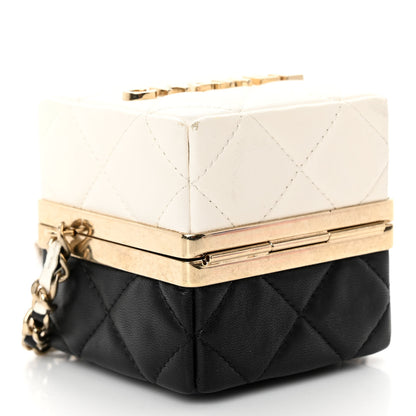 Chanel Lambskin Quilted Clutch With Chain Black White 4 of 10