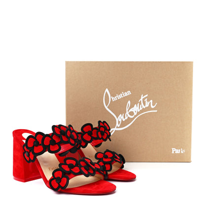 Christian Louboutin Veau Velours Tres Pansy 85 Slide Sandals 36.5 Red Black 8 of 8