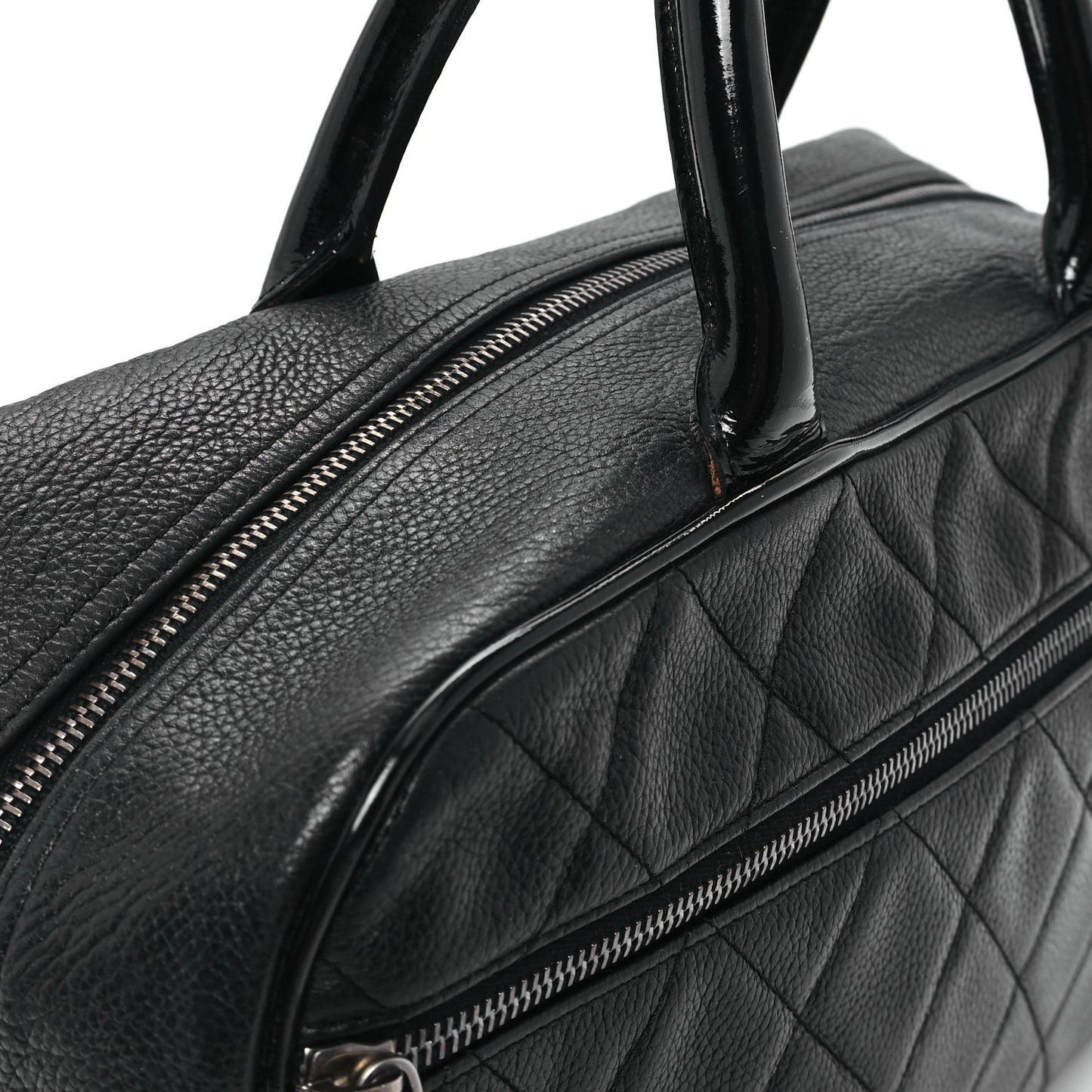 Calfskin Patent Quilted Bowler Black