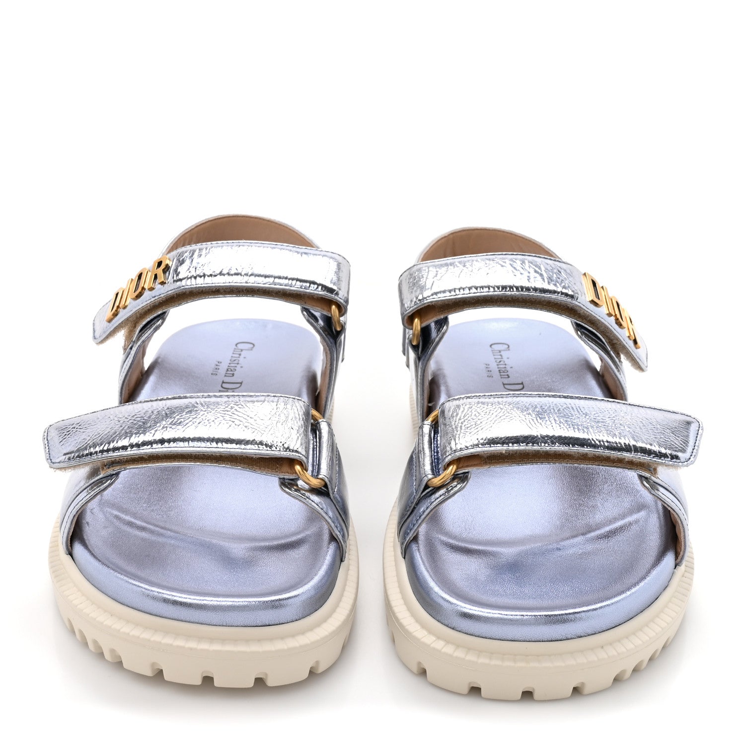 Christian Dior Laminated Crinkled Calfskin Dioract Sandals 35 Indigo Metal 3 of 12