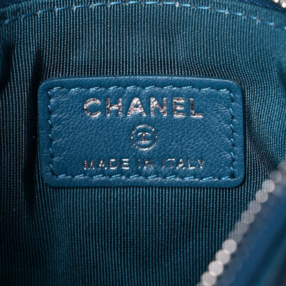 Chanel Lambskin Chevron Quilted Studded Small Cosmetic Case Blue 12 of 14