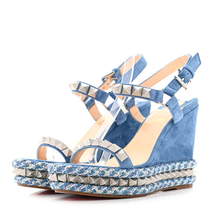 Christian Louboutin Veau Velours Pyraclou 110 Wedge Sandals 36 Blue 3 of 7