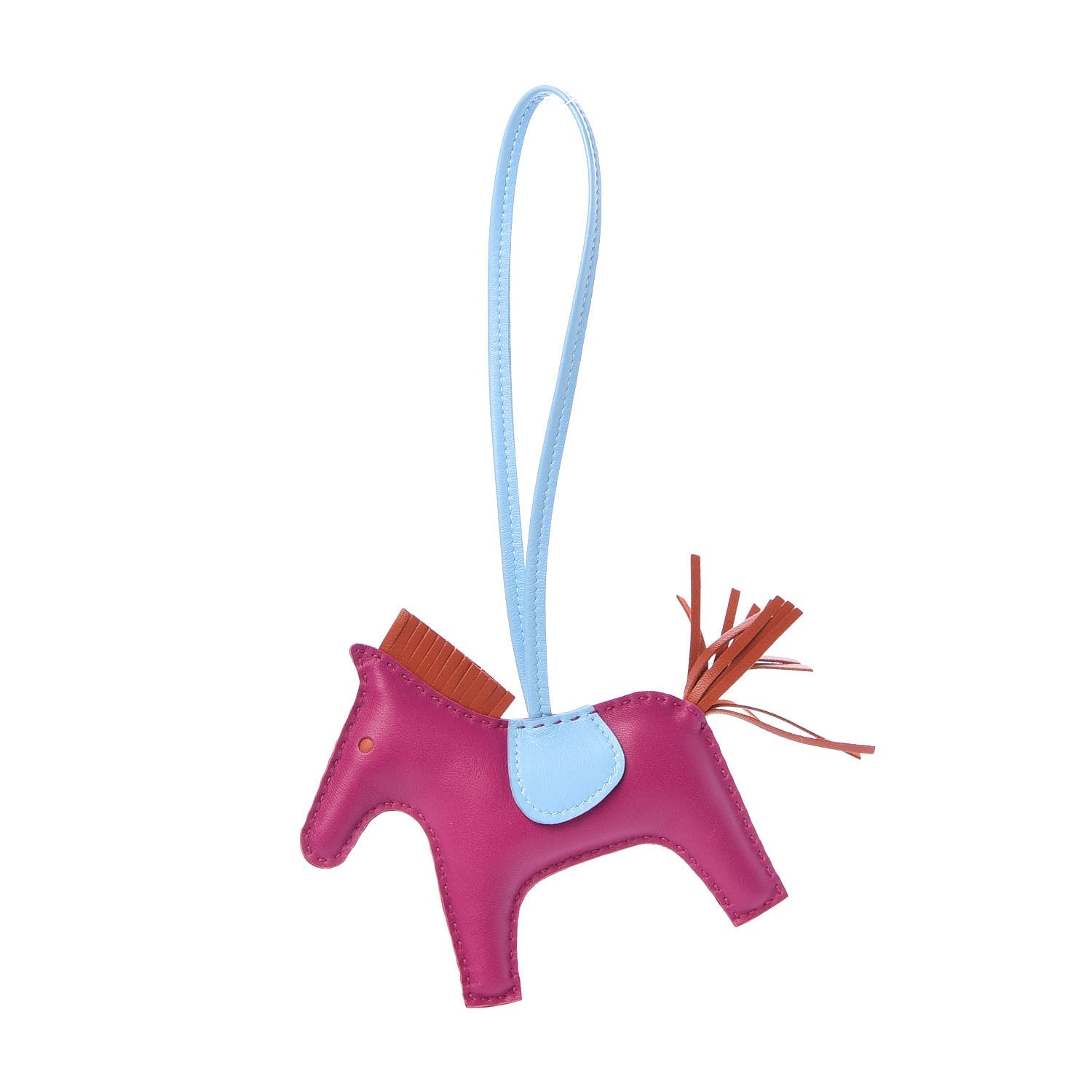 Hermes Milo Lambskin Grigri Rodeo Horse Bag Charm MM Rose Pourpre Cornaline Celeste 1 of 5