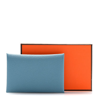 Hermes Chevre Mysore Calvi Card Case New Bleu Jean 8 of 8