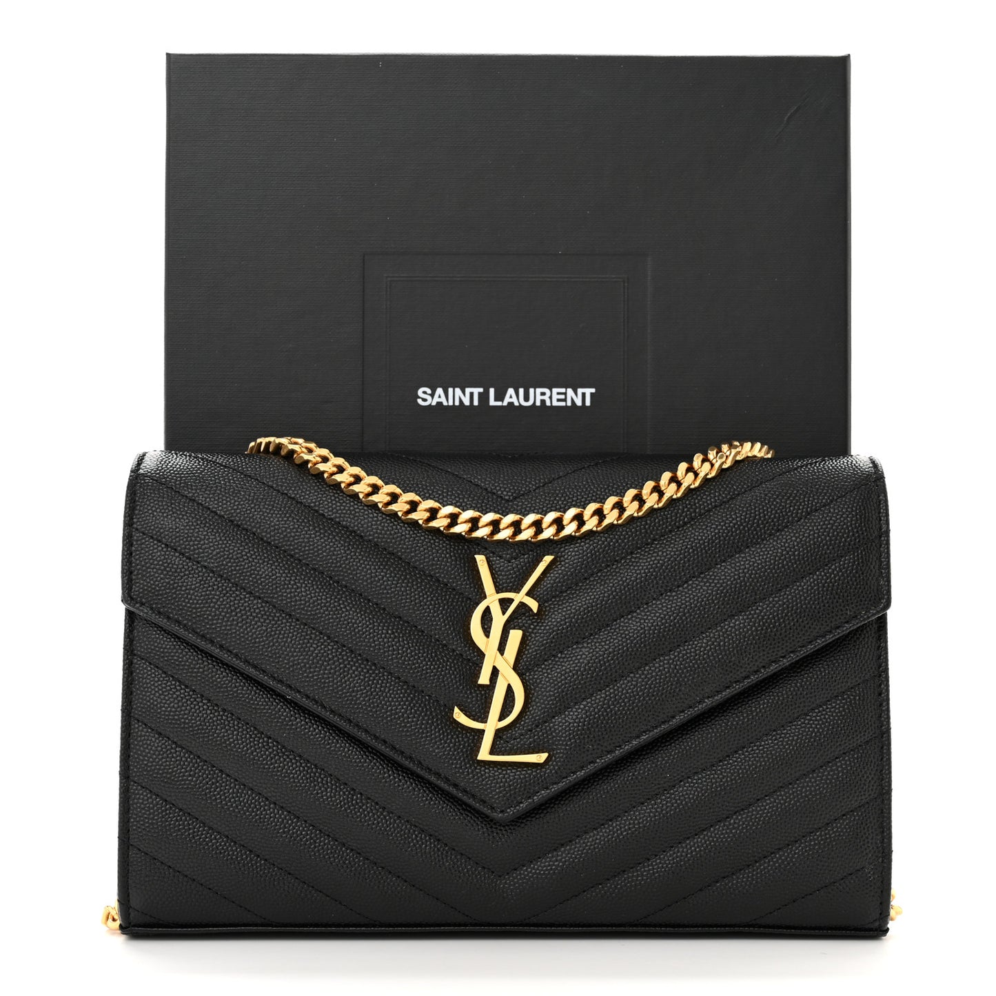 Grain De Poudre Matelasse Chevron Monogram Chain Wallet Black