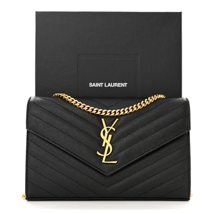 Saint Laurent Grain De Poudre Matelasse Chevron Monogram Chain Wallet Black 10 of 10