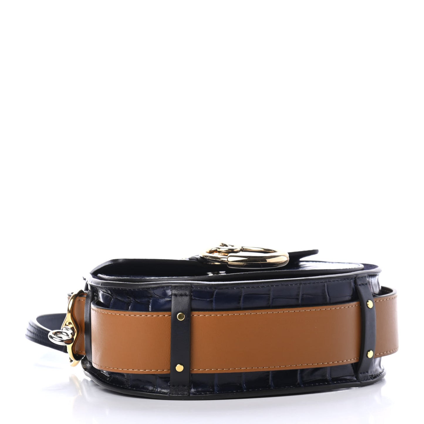 Calfskin Crocodile Embossed Small Tess Bag Profound Brown
