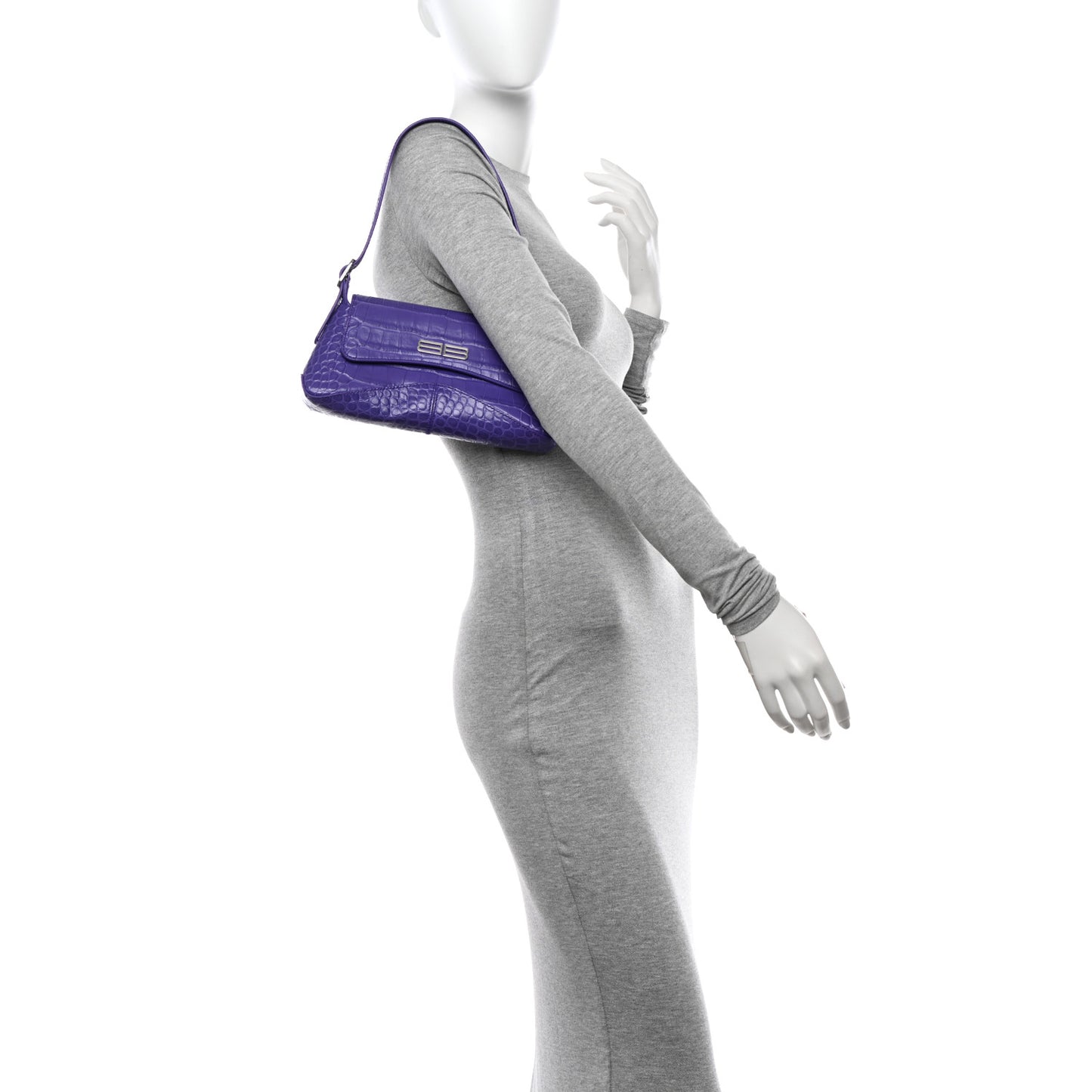 Shiny Super Supple Calfskin Crocodile Embossed Small XX Flap Stretch Bag Purple