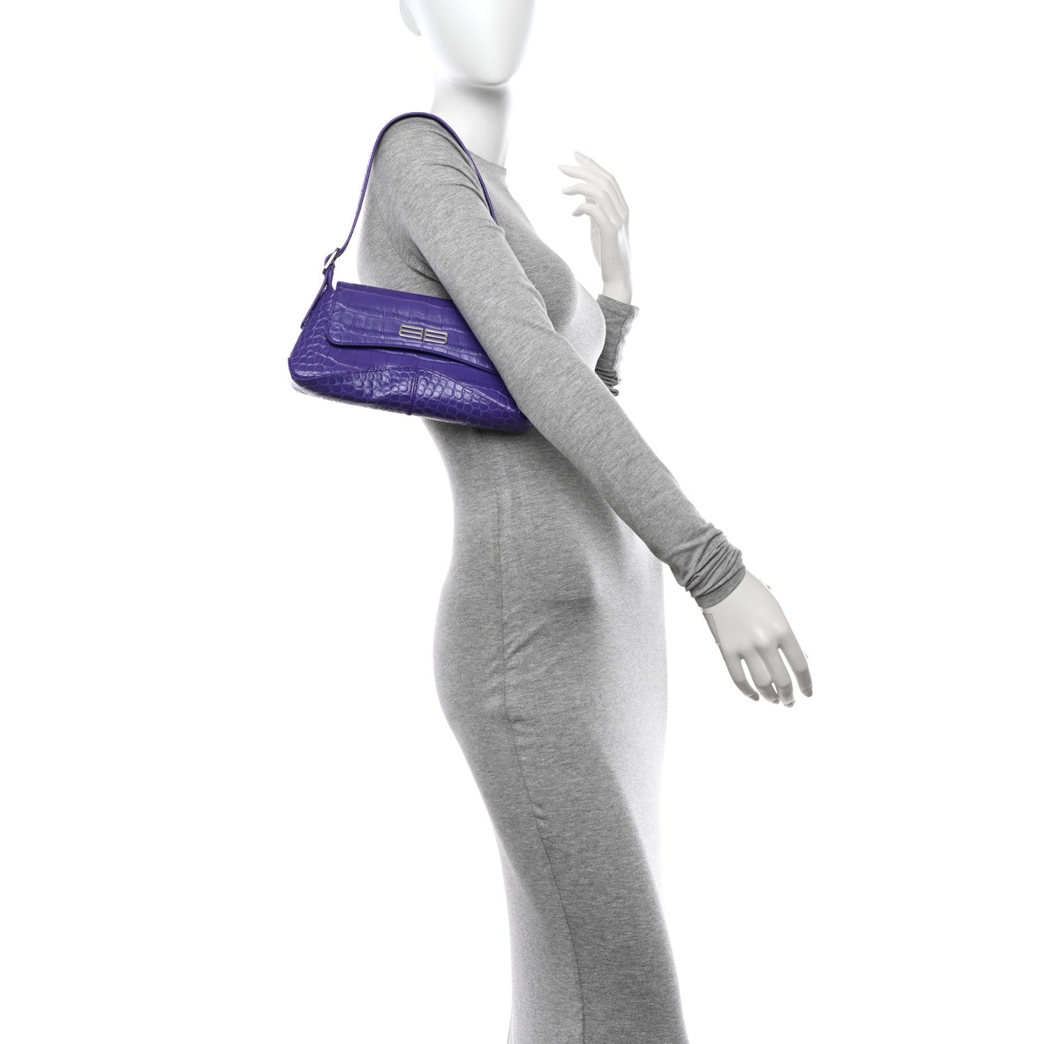 Balenciaga Shiny Super Supple Calfskin Crocodile Embossed Small XX Flap Stretch Bag Purple 2 of 13