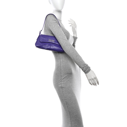 Balenciaga Shiny Super Supple Calfskin Crocodile Embossed Small XX Flap Stretch Bag Purple 2 of 13