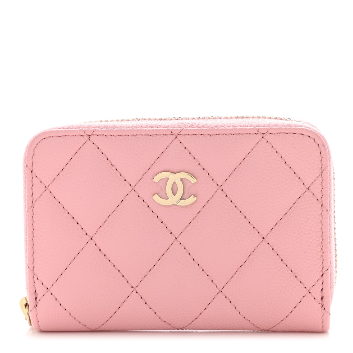 Caviar Quilted Zip Coin Purse Light Pink
