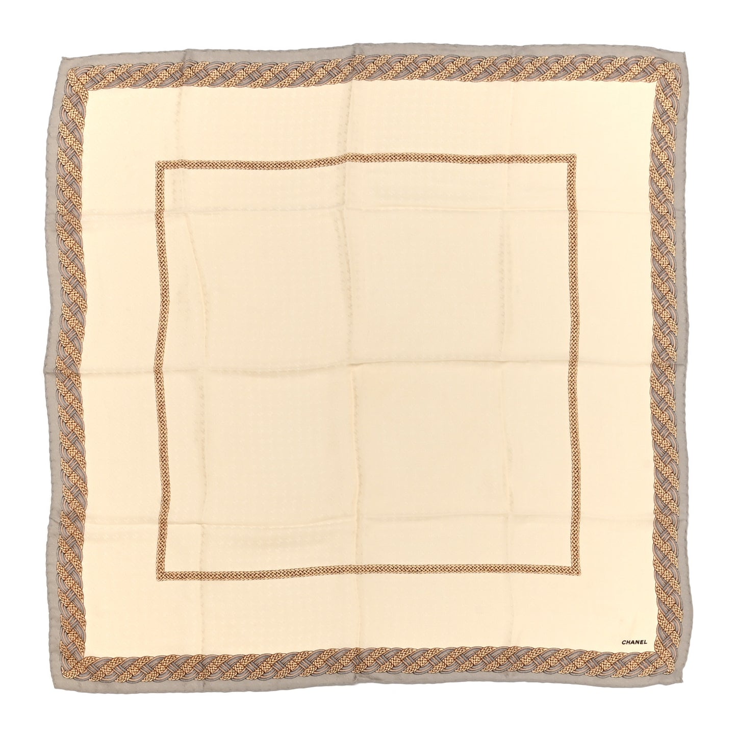 Silk Chain Print Square Scarf Beige