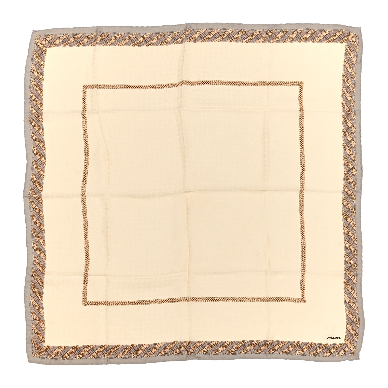 Chanel Silk Chain Print Square Scarf Beige 1 of 3