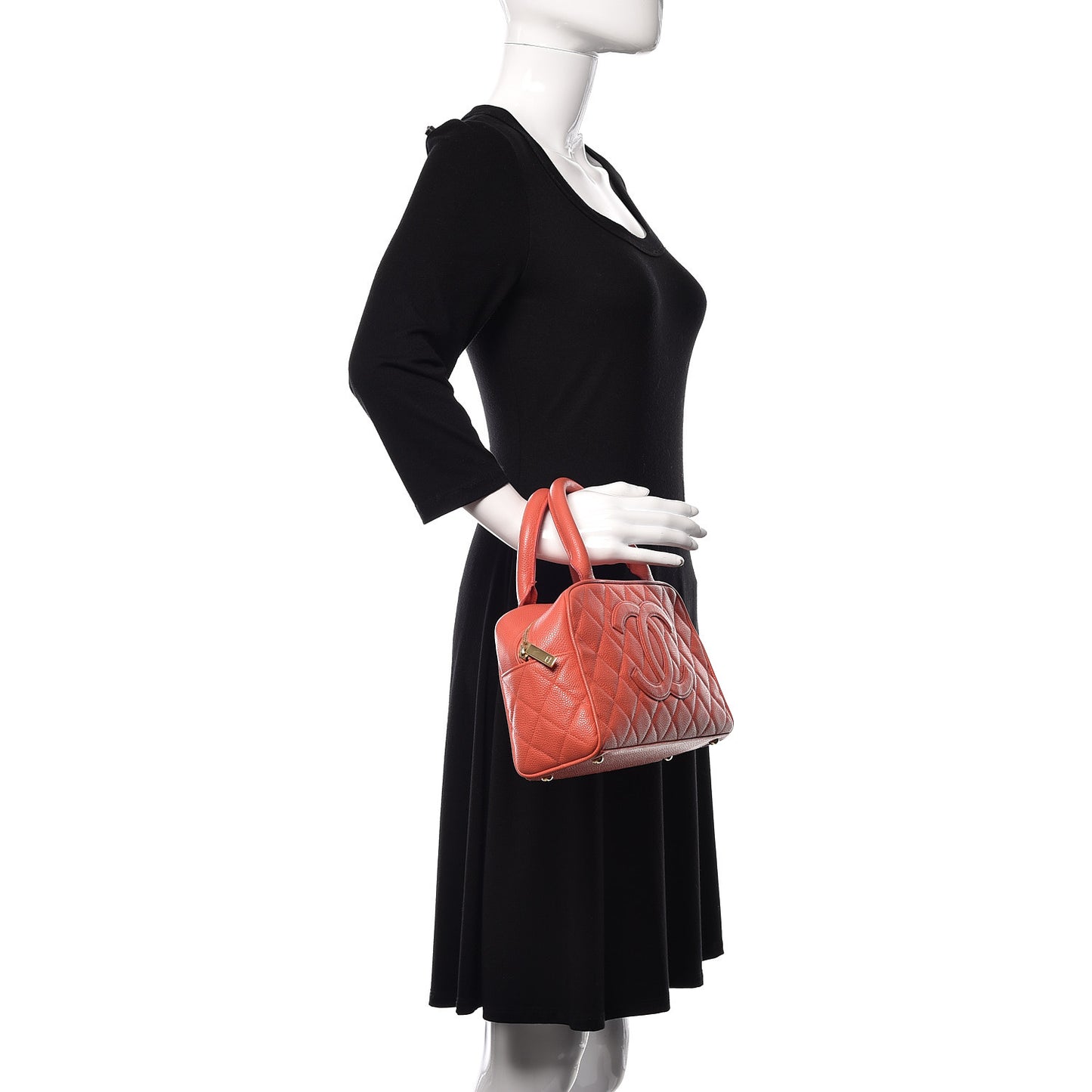 Caviar Quilted Small Bowler Coral