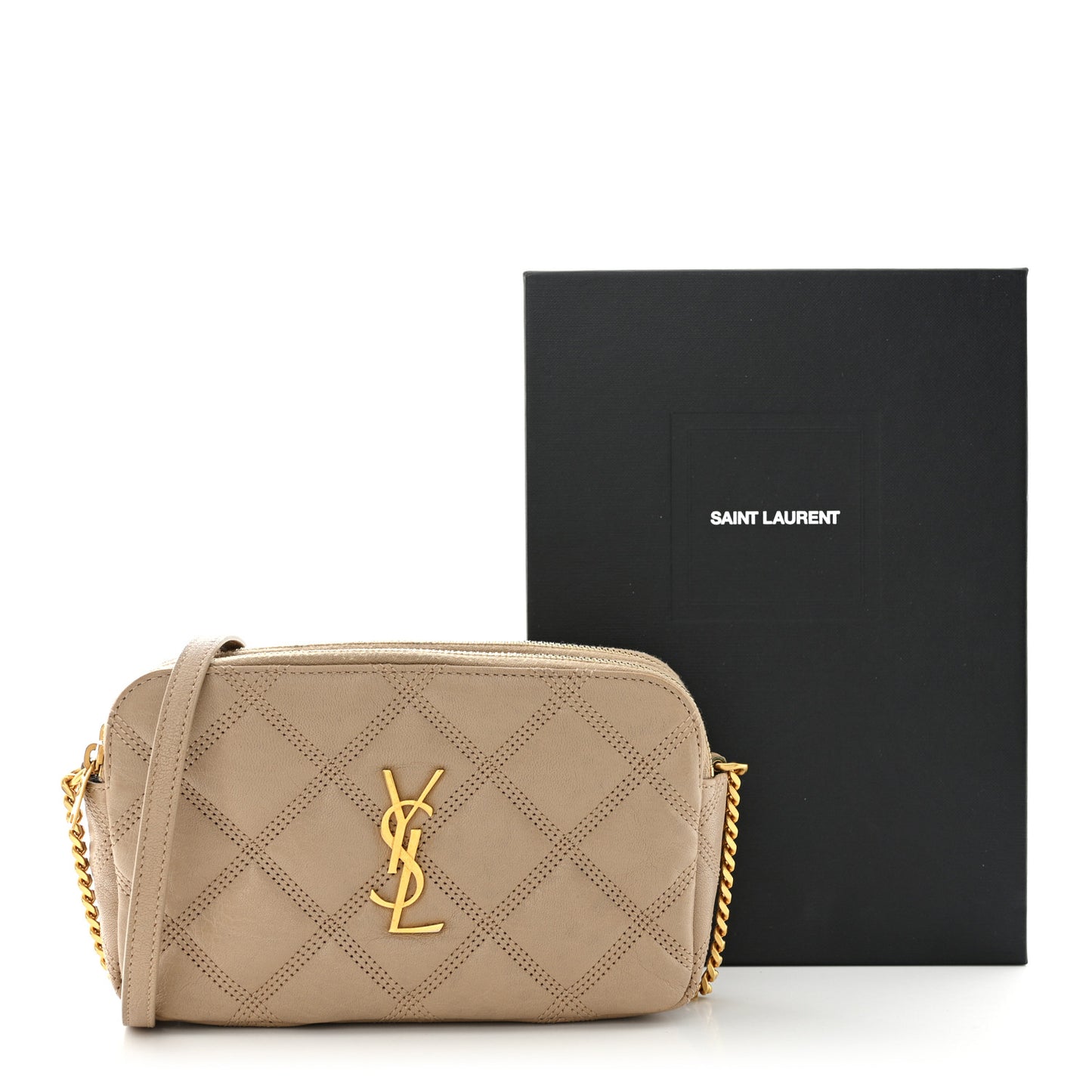 Grained Lambskin Quilted Mini Becky Double Zip Bag Natural Tan