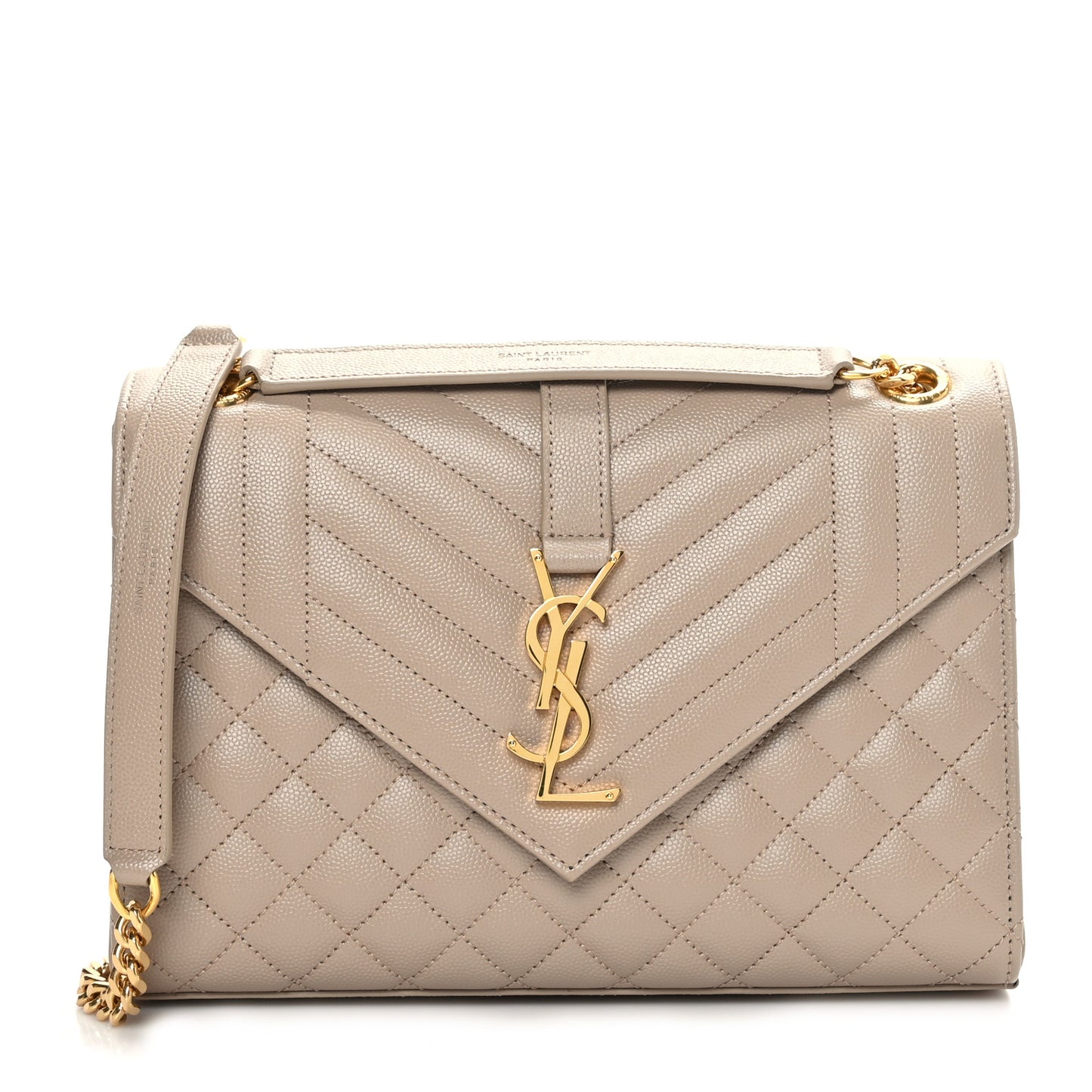 Grain De Poudre Textured Mixed Matelasse Medium Triquilt Monogram Satchel Dark Beige