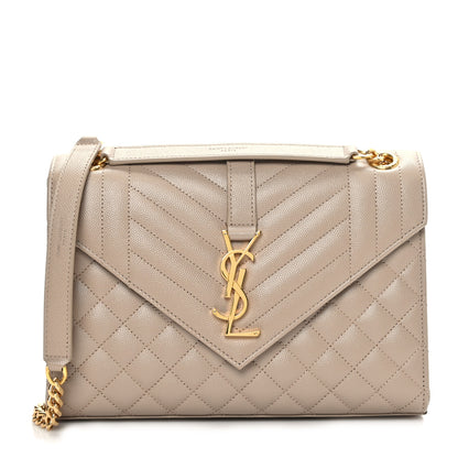 Saint Laurent Grain De Poudre Textured Mixed Matelasse Medium Triquilt Monogram Satchel Dark Beige 1 of 8
