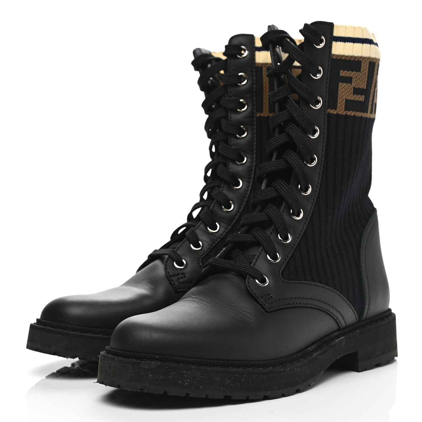 Calfskin Stretch Fabric Rockoko Biker Boots 36 Tobacco Black Marino