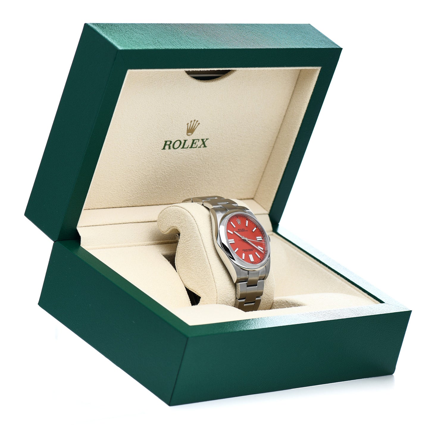 Stainless Steel 36mm Oyster Perpetual Watch Coral Red 126000