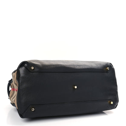 Burberry Derby Calfskin House Check Medium Banner Tote Black 4 of 8