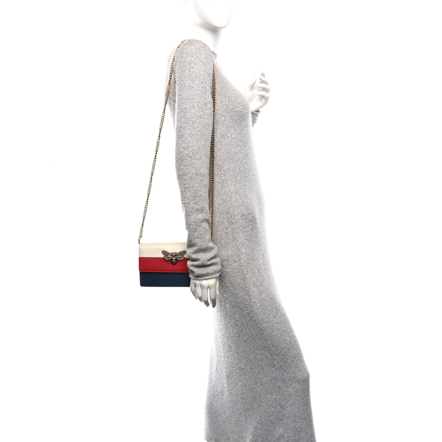 Gucci Calfskin Queen Margaret Chain Wallet Blue Agata Hibiscus Red Mystic White 2 of 9