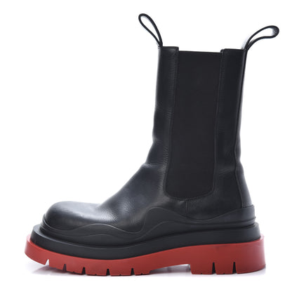 Bottega Veneta Calfskin The Tire Chelsea Boots 40 Black Bright Red 1 of 11