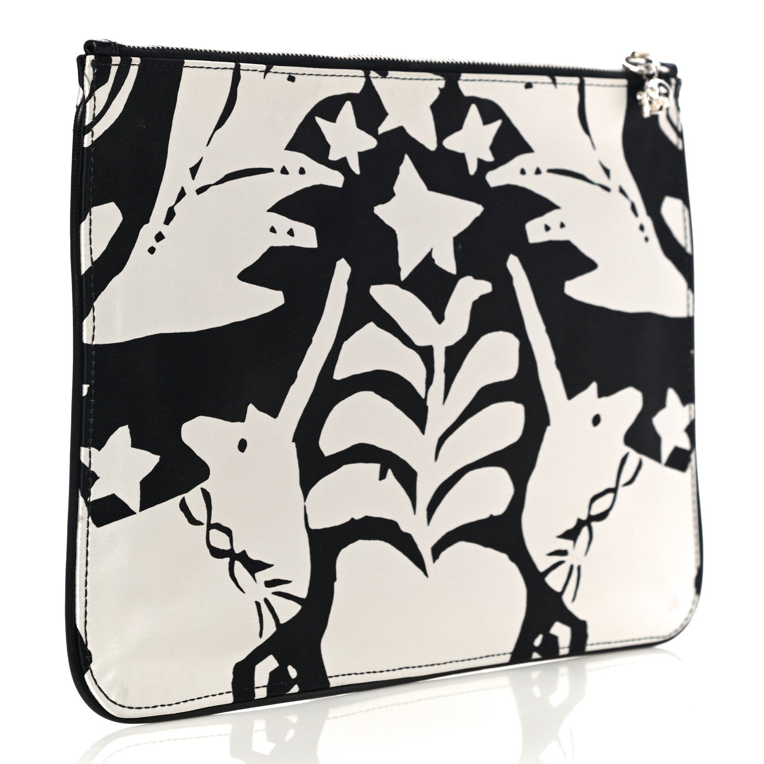 Alexander McQueen Silk Unicorn Print Skull Zip Pouch Black White 3 of 14