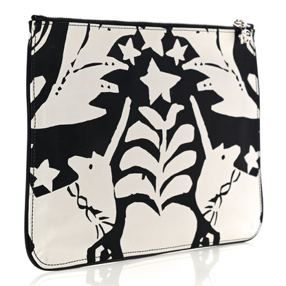 Alexander McQueen Silk Unicorn Print Skull Zip Pouch Black White 3 of 14