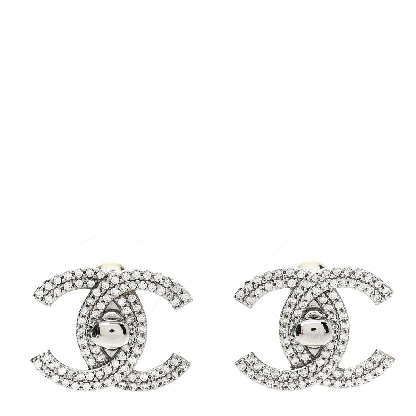 Crystal CC Turnlock Earrings Silver