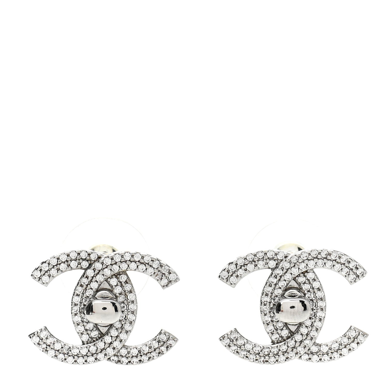 Chanel Crystal CC Turnlock Earrings Silver 1 of 5