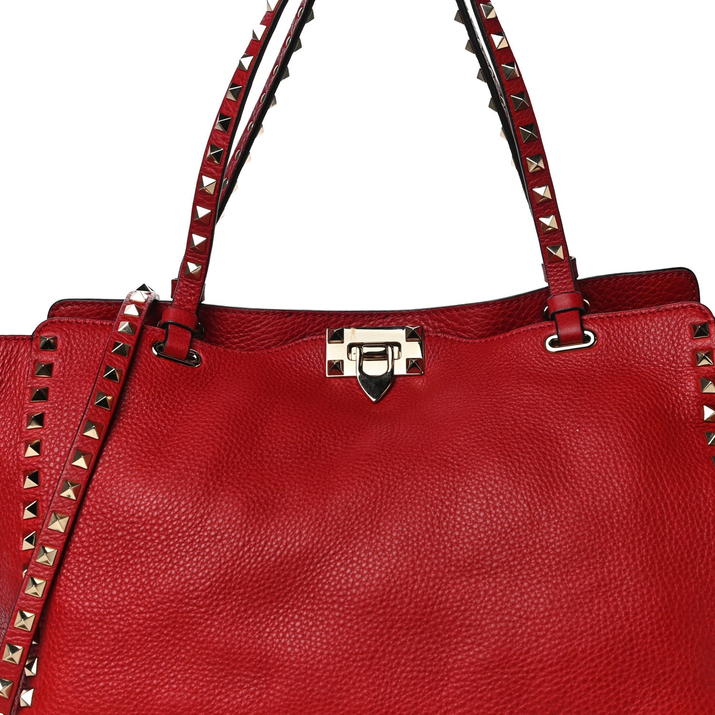 Pebbled Calfskin Medium Rockstud Tote Rosso Valentino