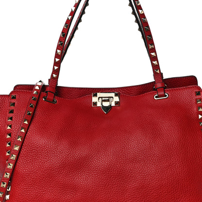 Valentino Garavani Pebbled Calfskin Medium Rockstud Tote Rosso Valentino 6 of 17