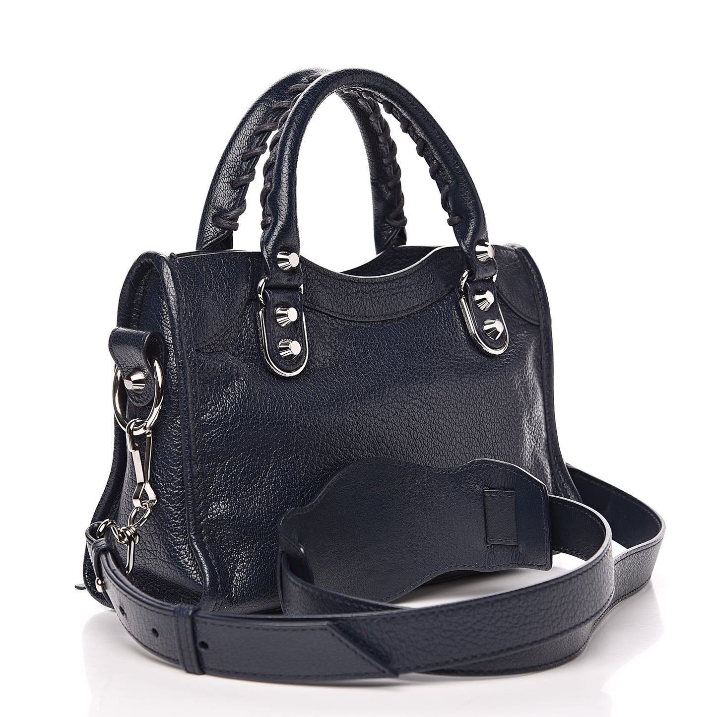 Chevre Silver Metallic Edge Hardware Mini City Bleu Nuit Dark Sea