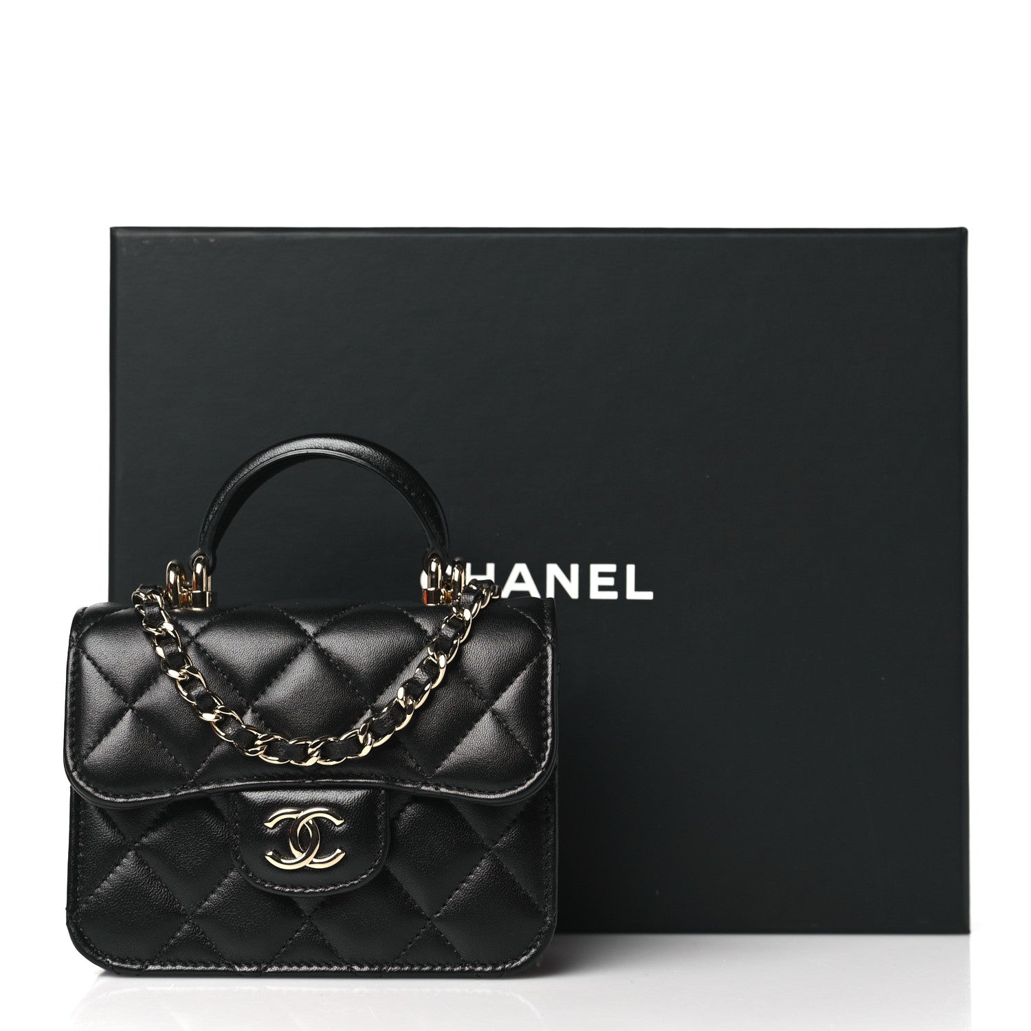Chanel Lambskin Quilted Top Handle Flap Coin Purse With Chain Black 12 of 12