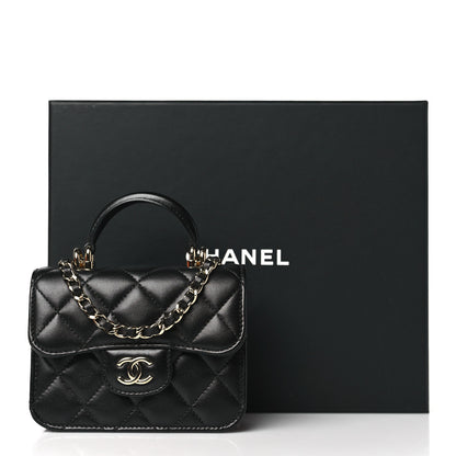 Chanel Lambskin Quilted Top Handle Flap Coin Purse With Chain Black 12 of 12