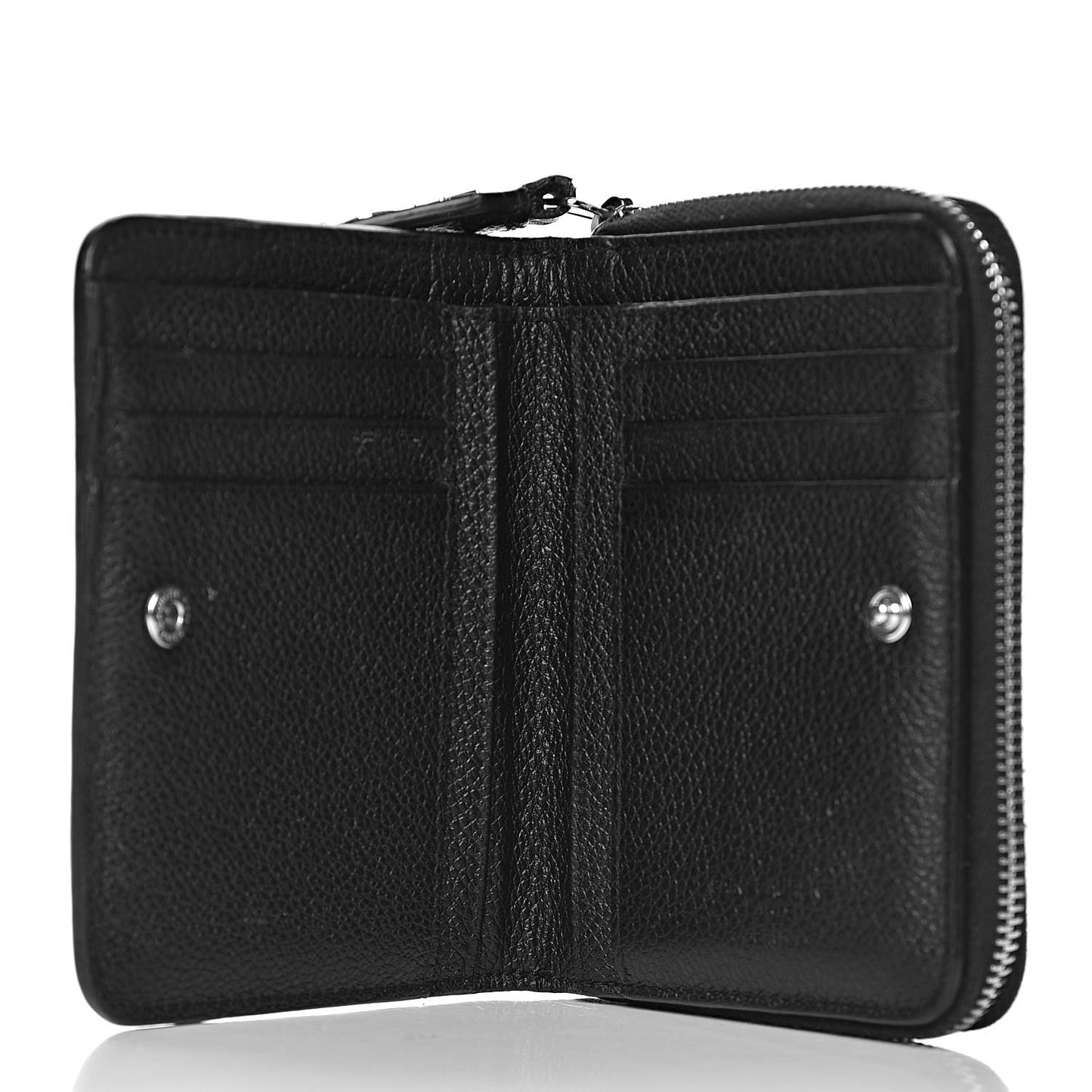 Grained Calfskin Rive Gauche Compact Zip Around Wallet Black
