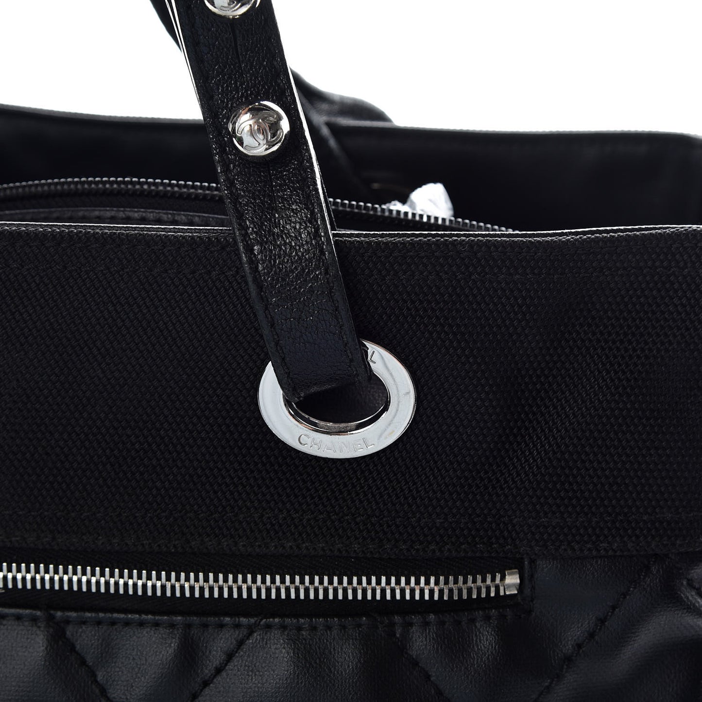 Coated Canvas Quilted Large Paris Biarritz Tote Black