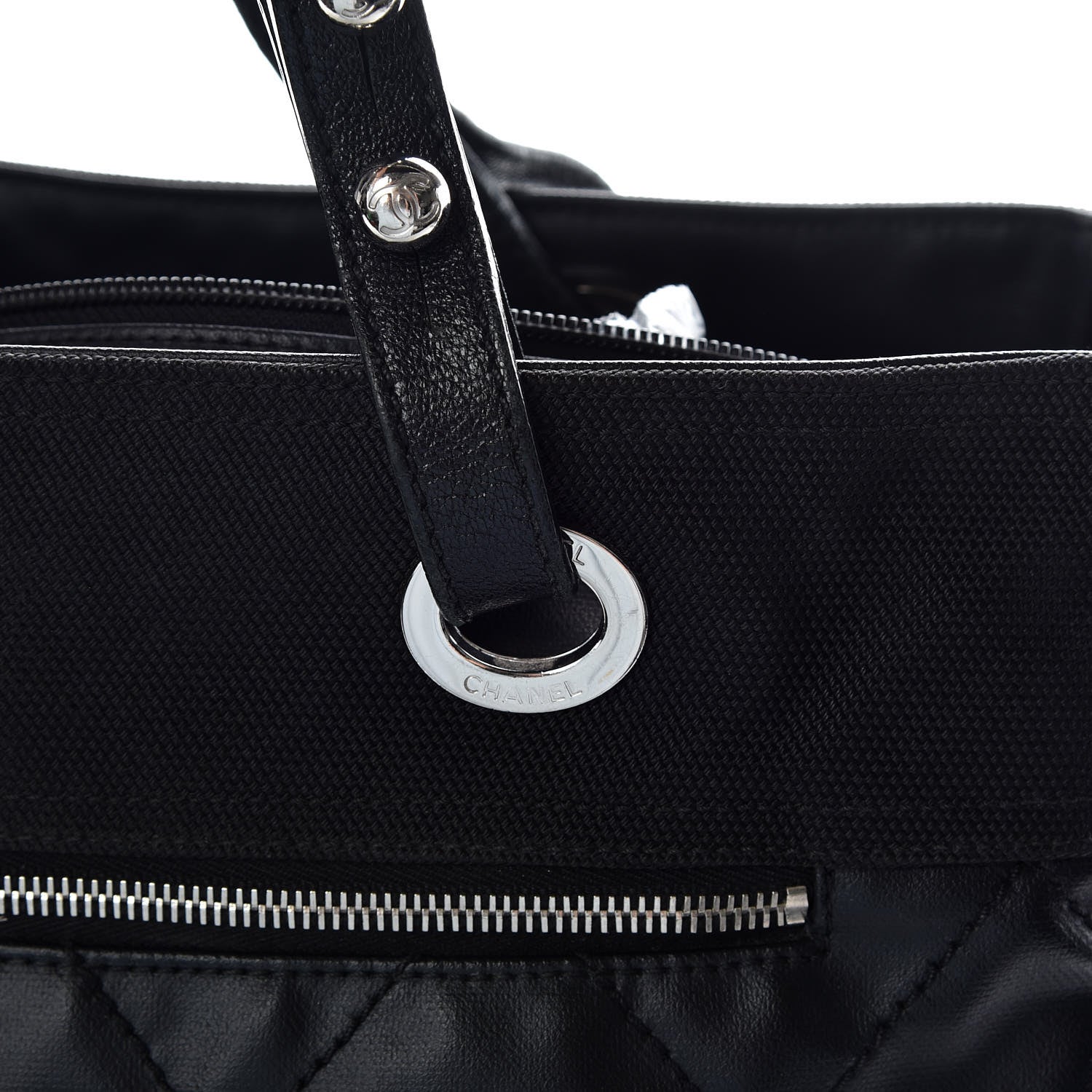 Chanel Coated Canvas Quilted Large Paris Biarritz Tote Black 18 of 22