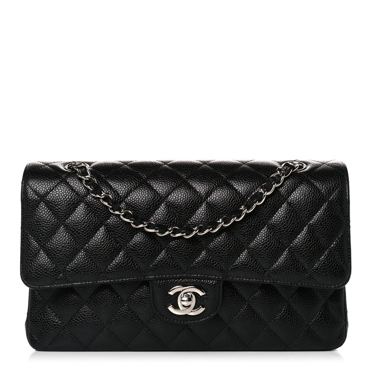 Caviar Quilted Medium Double Flap Black