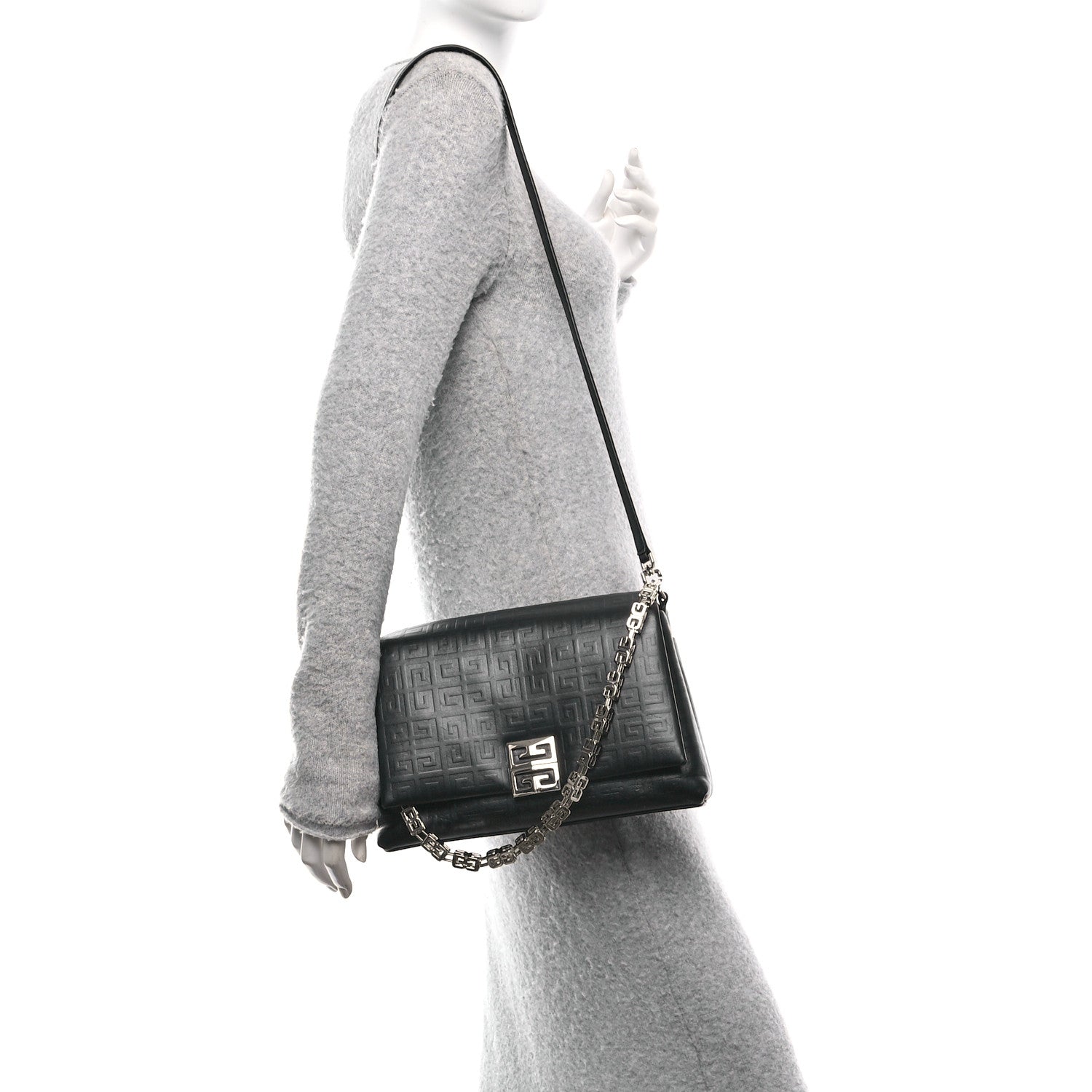 Givenchy Soft Calfskin 4G Embossed Medium Shoulder Bag Black 2 of 13