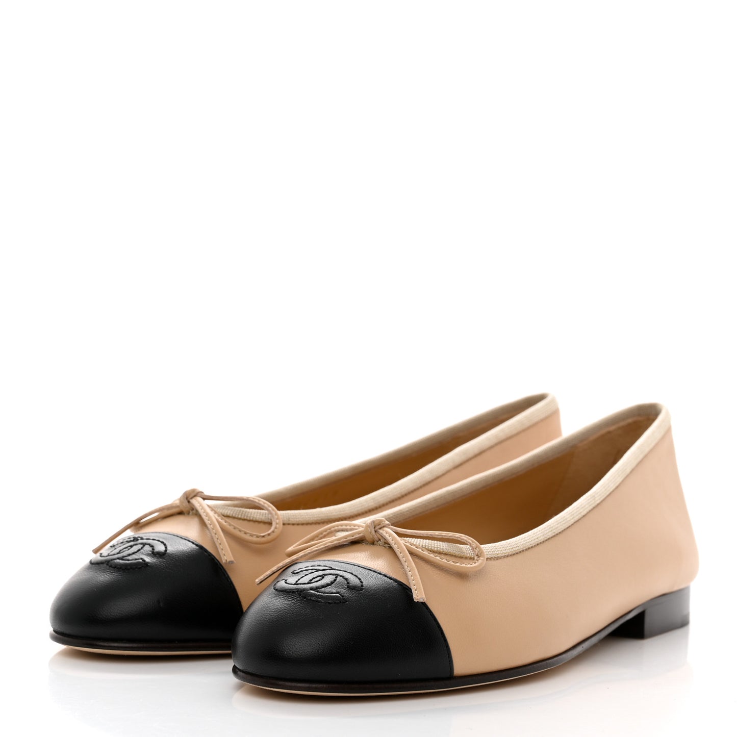 Lambskin Cap Toe CC Ballerina Flats 36.5 Beige Black